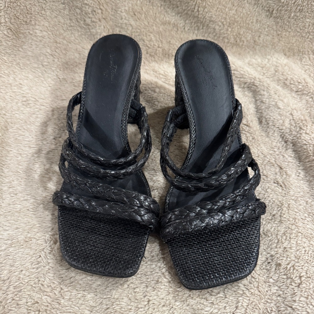Universal Thread Black Woven Braided Block Heel Sandals Square‎ Toe 6.5